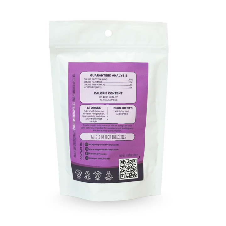 Purple package with nutritional information label on a white background