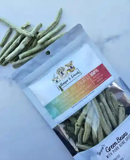 Freeze Dried Green Beans Marinated in Pork Bone Broth Dog Treats - Harper & Friends